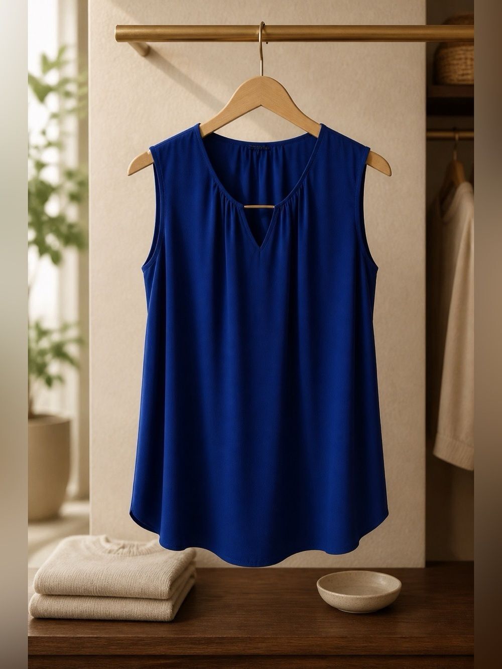 Sami & Jo Sleeveless Keyhole Blouse in Royal Blue
